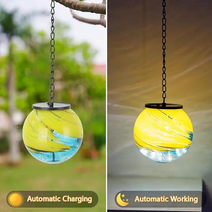 Hanging Solar Lanterns Outdoor Waterproof, Gazing Ball Globe Solar Lantern, Hanging Glass Lantern for Garden Yard Tree Outdoor Decoration by GreenHaven Gardens