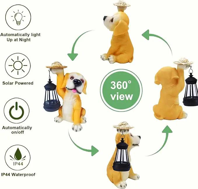 Garden Dog Statues - Adorable Resin Dog Figurines with Straw Hat and Solar LED Lantern, Puppy Decorations Outdoor Solar Light for Yard Patio Lawn Porch, Ornament Gift by GreenHaven Gardens