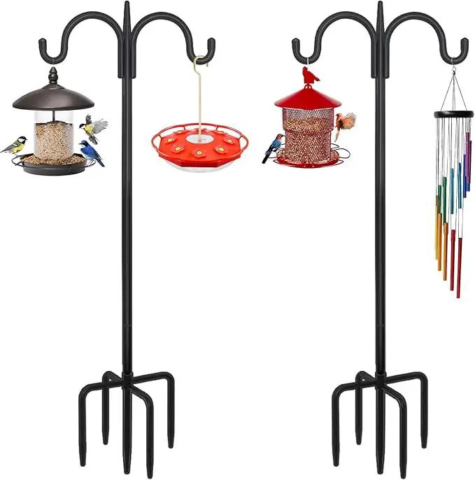 FEED GARDEN Adjustable Double Shepherds Hook for Outdoor with 5 Prong Base 63 Inch Heavy Duty Two Sided Bird Feeder Pole for Hanging Plant Baskets, Solar Light Lanterns, Wind Chimes 2 Pack by GreenHaven Gardens