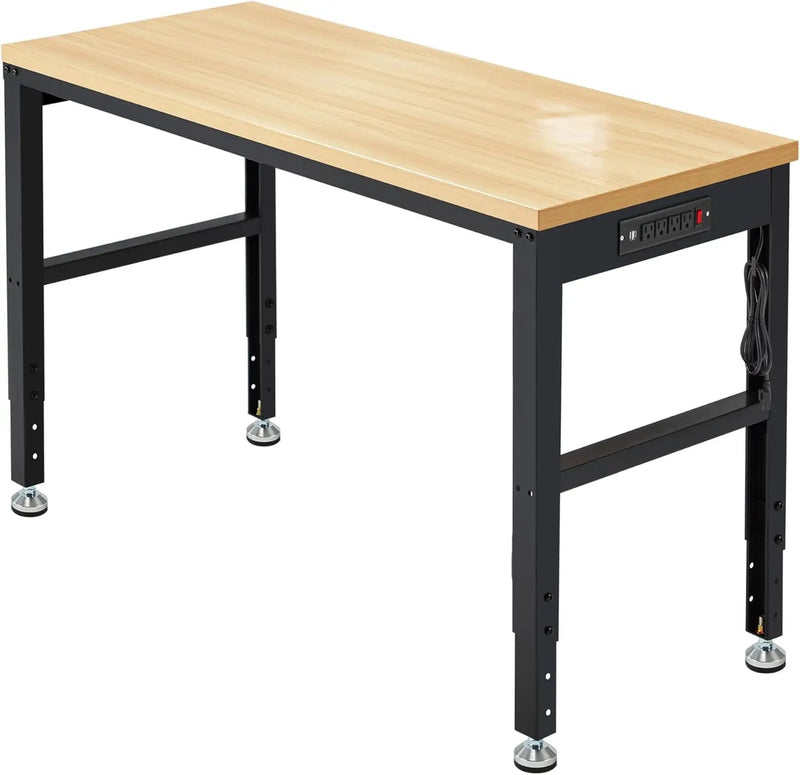 48” Adjustable Workbench，Heavy Duty Wood Work Bench 2000 Lbs Load Capacity,Work Table with Power Outlet for Garage, Workshop, Office, Home by GreenHaven Gardens
