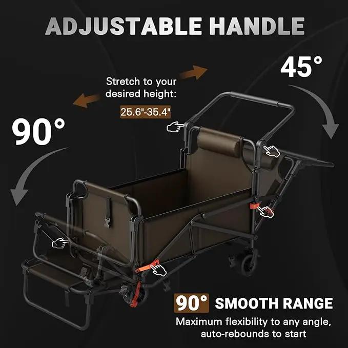 LEVELEVE Heavy Duty Folding Wagon - 2-in-1 Collapsible Cart, 400lb Capacity, All-Terrain Wheels w/Brakes & Side Pockets (Brown) by GreenHaven Gardens
