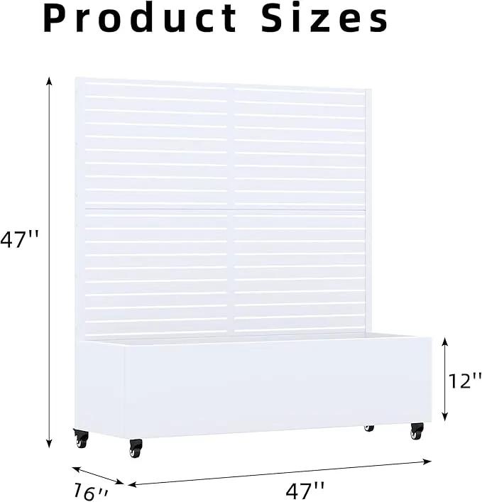 Casaphoria Metal Raised Garden Bed with Trellis and Wheels, 47"x47"x16" Planter Box for Climbing Plants, Vegetables & Vines, Features Drainage Holes and Privacy Screen (White-Louvered) by GreenHaven Gardens
