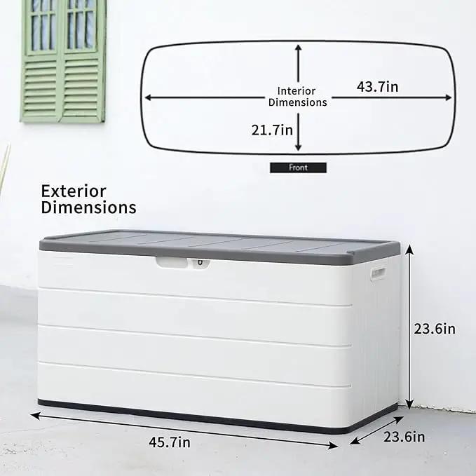 100 Gallon Outdoor Storage Box Waterproof Lockable Resin Deck Box Large, Patio Storage Bin for Pool Accessories Cushion Furniture, Garden Tools, UV-Resistant Outside Delivery Black&White by GreenHaven Gardens