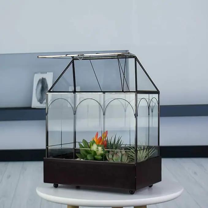Large Tall Glass Plant Terrarium – House Succulent Terrarium Kit with Lip and Tray Glass Greenhouse Terrarium for Plant 9.5”X5.7”X11.4” by GreenHaven Gardens