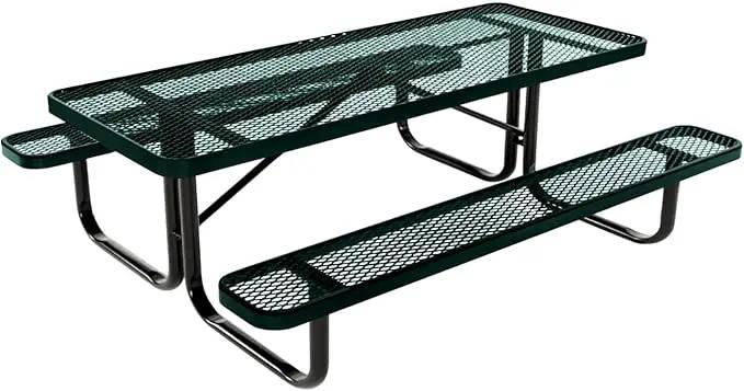 Coated Outdoor Furniture Heavy-Duty Portable Outdoor Kids Table, Expanded Metal Kids Picnic Table, Commercial-Grade Picnic Table, Made in America (6ft Rectangular, Childrens, Textured Dark Green) by GreenHaven Gardens