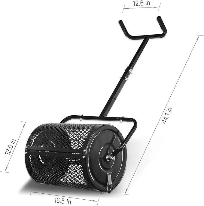 Heavy-Duty Compost Spreader for Lawn,Peat Moss Spreader,Fertilizer Spreader Roller with Adjustable Handle,Manure Spreaders for for Lawn Top Dressing,Seedling,Top Soil,Heavy Duty Metal Mesh Lawn Roller by GreenHaven Gardens