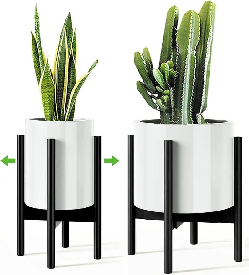 MUDEELA Adjustable Plant Stand Indoor, Bamboo Plant Stand 8 to 12 Inches, Single Floor Plant Stand for Indoor Plants, Bamboo Black Planter Stand for Indoor Plants, Pot Plant Not Included by GreenHaven Gardens