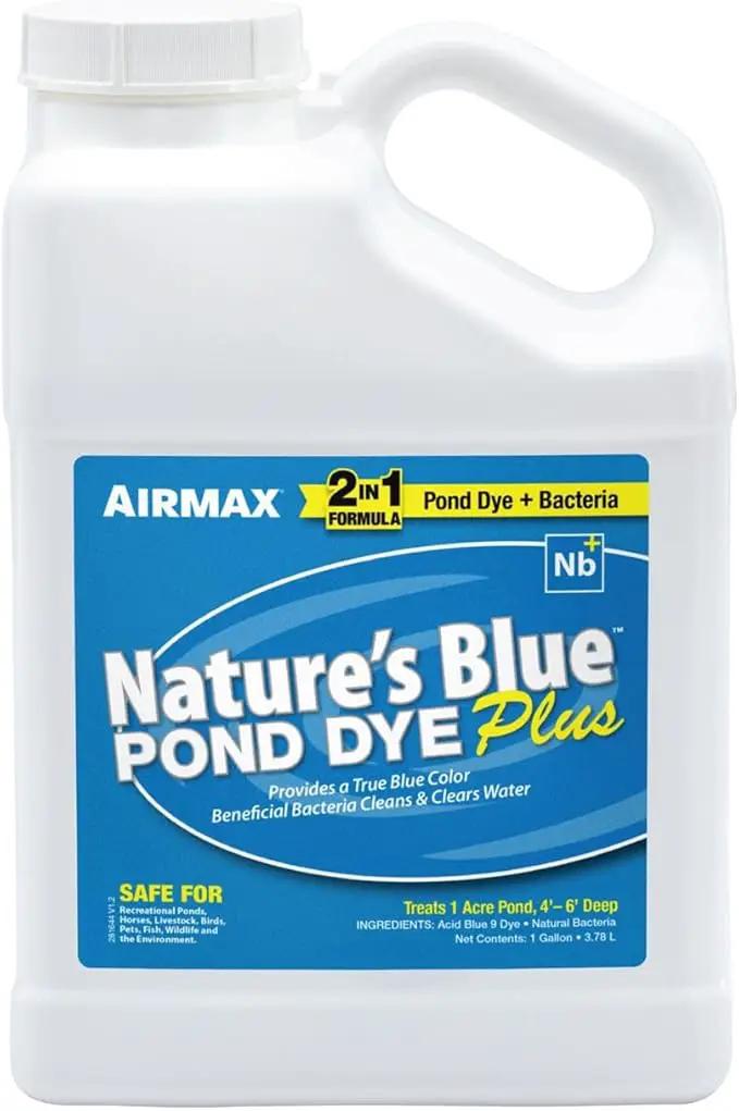 Airmax Pond Dye Plus, Nature's Blue Colorant & Natural Beneficial Bacteria, Large Pond & Lake Water Clarifier & Color Treatment, Shade Plants & Algae from Sunlight, Fish & Livestock Safe, 1 Gallon by GreenHaven Gardens