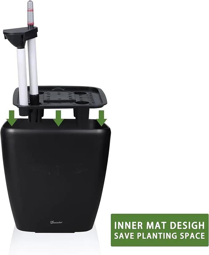 Dexceder 15x14 Self Watering Planter with Wheels Indoor Outdoor, Inner Mat Design, Thickened Large Floor Standing Flower Plant Pot with Water Level Indicator (Black Matte) by GreenHaven Gardens