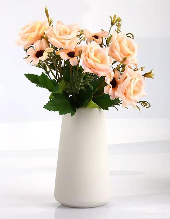 Simple Vase for Flowers Plants, Matte Vases for Modern Table Shelf Home Decor Wedding Boho Decor, 6" H Frosted Elegant Ceramic Vase for Pampas Grass Fluffy Stem Bouquet Lavender Flowers (White, 4) by GreenHaven Gardens