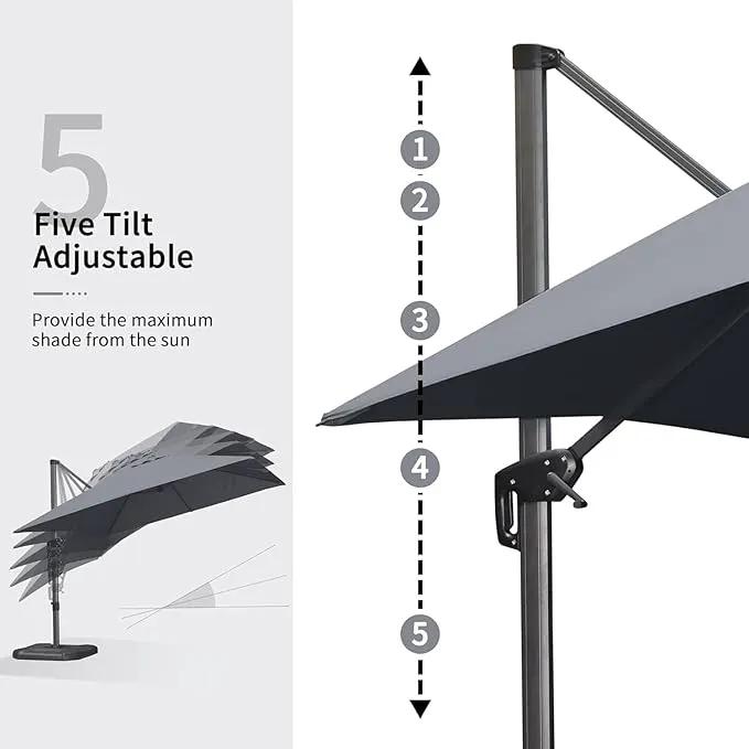 PURPLE LEAF 9' X 11.5' Patio Umbrella with Base Rectangle Cantilever Umbrella Outdoor Offset Umbrella with 360-degree Rotation for Garden Deck Pool Patio Light Grey by GreenHaven Gardens