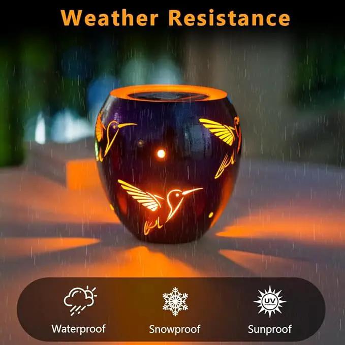 VEWOGARDEN Solar Lanterns Outdoor Waterproof Hummingbird Hollowed-Out Metal Lantern Solar Lights with Flickering Flame for Patio Porch Table, Purple by GreenHaven Gardens