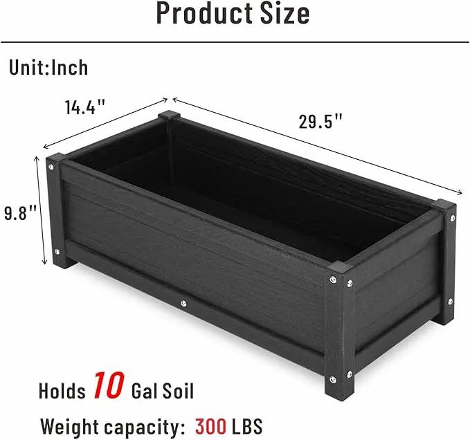 HDPE Raised Planter Box Outdoor,Rot-Resistant and Non-Cracking,Raised Beds for Gardening 29.5 * 14.4 * 9.8 in for Yard,Lawn,Outdoor Planter Boxes Rectangle with Drainage Holes Black by GreenHaven Gardens