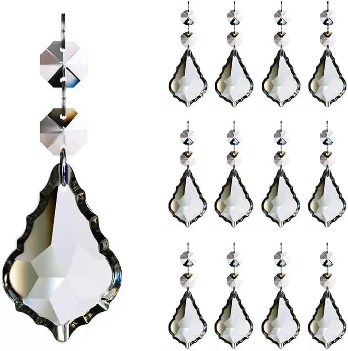 12pcs Maple Leaf Crystal Chandelier Prism Pendant Parts, 63mm Hanging Crystals Beads for Chandelier Wedding Decoration Clear by GreenHaven Gardens