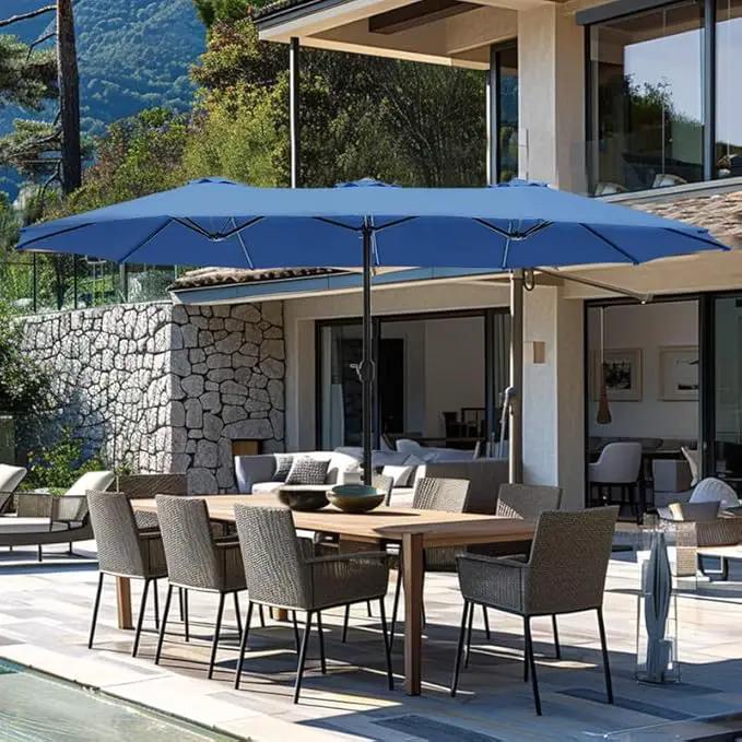 GREEN PARTY 15 ft Rectangle Patio Umbrella with Base Included, Double-Sided Table Umbrella with Crank, Large Outdoor Umbrellas for Patio Poolside Garden Backyard, Haze Blue by GreenHaven Gardens