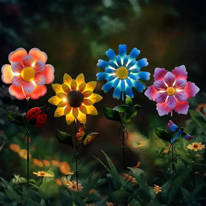4 Pack Outdoor Solar Lights,Outdoor Waterproof Metal Art Stick Flowers,Garden Decor for Women Mom Grandma Halloween Hanging Metal Stakes Lights for Garden,Lawn,Patio by GreenHaven Gardens