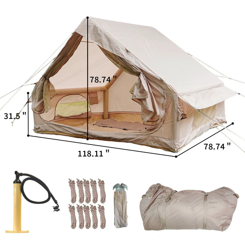 Inflatable Glamping Tent For 4 - 6 People, Waterproof Outdoor Tent With Pump - Khaki by HouseOfZazla