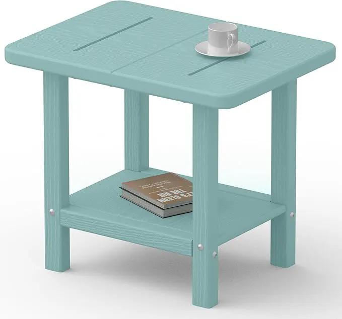 Outdoor Side Table - 2-Tier Storage All Weather Outdoor End Table for Patio - HDPE Morden Easy Maintenance Adirondack Side Table for Pool Porch Balcony Garden Lawn Backyard Outside Indoor by GreenHaven Gardens