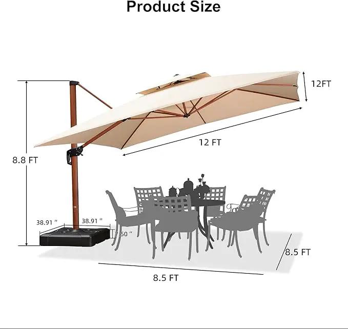 PURPLE LEAF 12ft Patio Umbrella with Base Outdoor Square Umbrellas Large Cantilever Umbrella Windproof Offset Umbrellas Heavy Duty Sun Umbrella for Garden Deck Pool Patio, Beige by GreenHaven Gardens