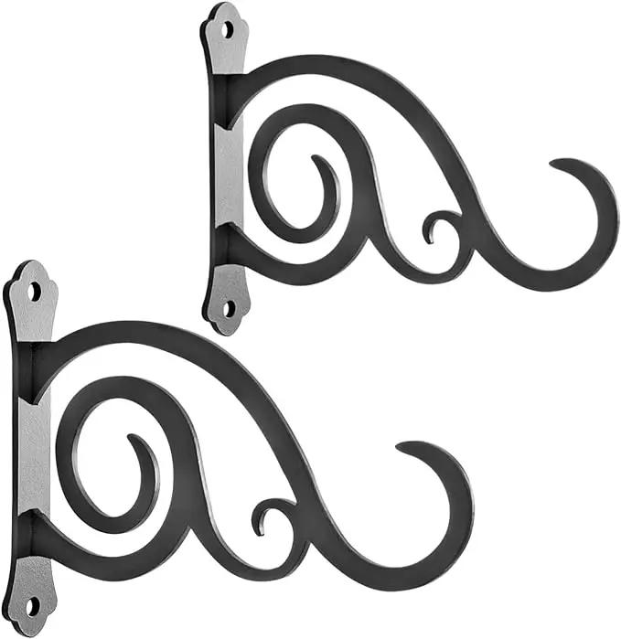 6-Inch Outdoor Indoor Decorative Iron Lantern Wall Hooks Hangers for Hanging Wind Chimes Hummingbird Feeders Candle Holders(Black, Set of 2) by GreenHaven Gardens