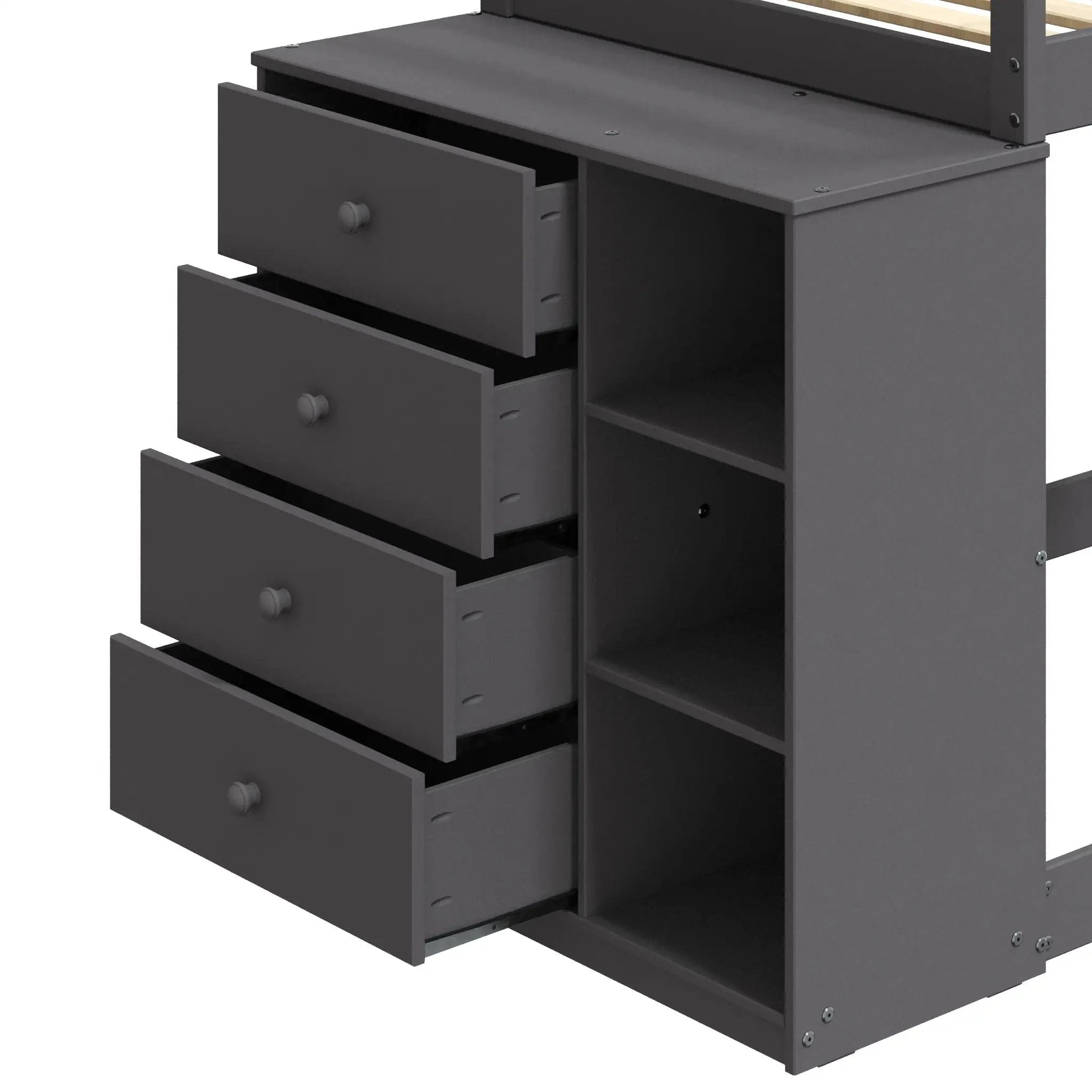 Gaston - Bunk Bed Twin Over Twin With 4 Drawers & 3 Compartments - Gray by HouseOfZazla