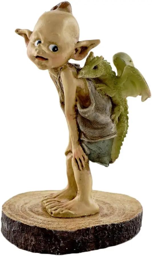 Top Collection Miniature Fairy Garden and Terrarium Statue, Garden Pixie Elf with Baby Dragon by GreenHaven Gardens