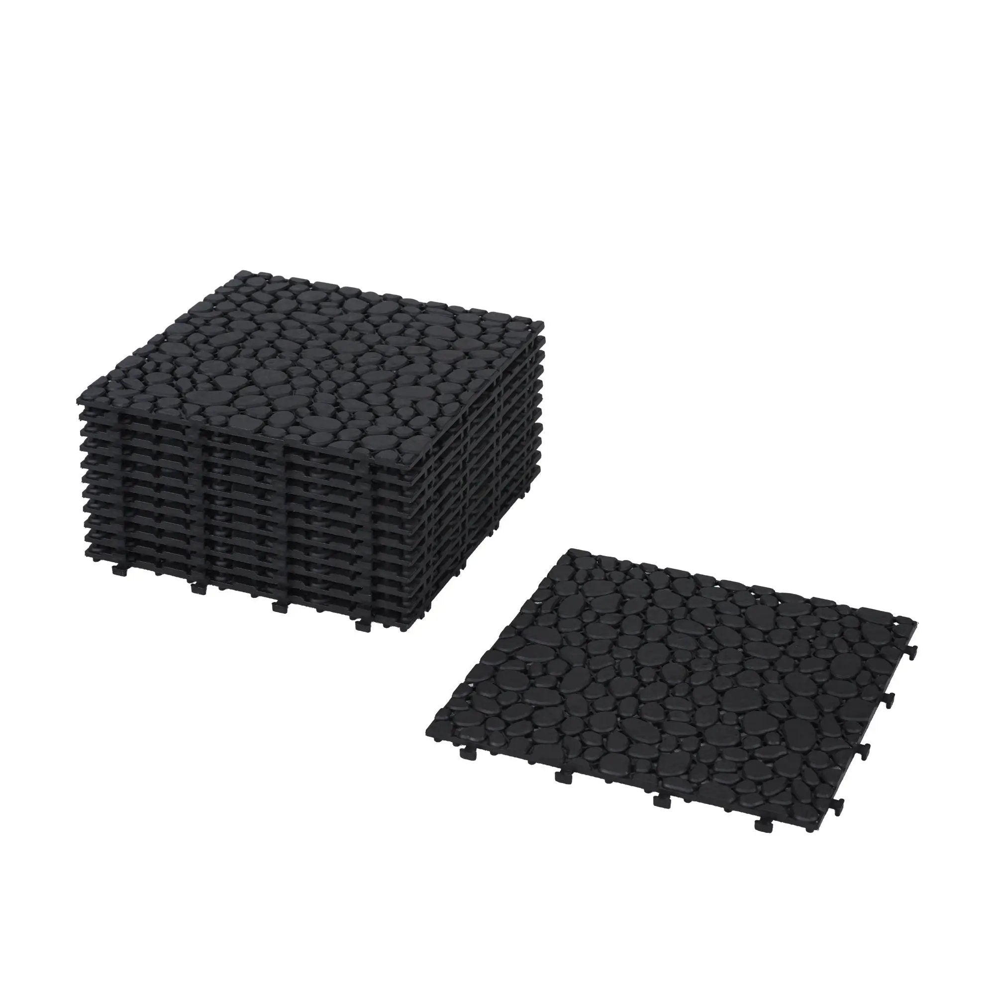 Interlocking Deck Tiles Plastic Waterproof Outdoor All Weather Anti-Slip Bathroom Shower Balcony Porch Strong Weight Capacity Upto 440 Lbs, Pebble Stone Pattern by HouseOfZazla