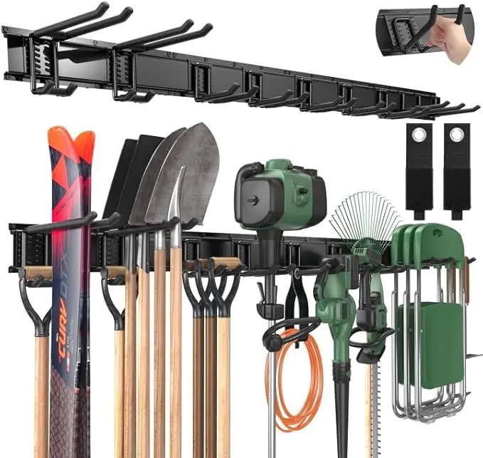 LBT 66" Garage Tool Organizer Wall Mount - 720lbs Garden Tool Organizer with Adjustable Hooks, Heavy Duty Metal Garage Storage Rack, Anti-Rust Shed Rack Holder Hanging Rake Broom Mower Snowboard by GreenHaven Gardens