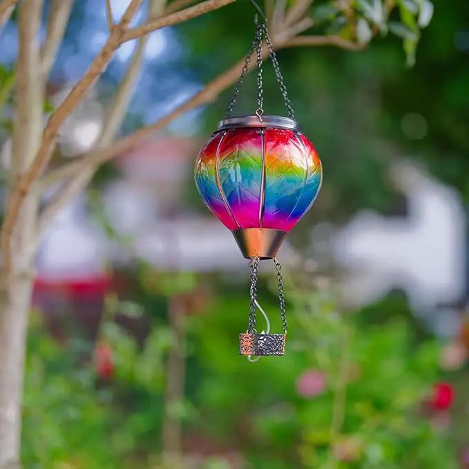Starsoul Hot Air Balloon Solar Lantern with Candle Holder Solar Hot Air Balloon Flickering Flame Hanging Garden Light Waterproof Glass Hot Air Balloon Solar Lamp Decorative for Lawn Porch Tree Yard by GreenHaven Gardens
