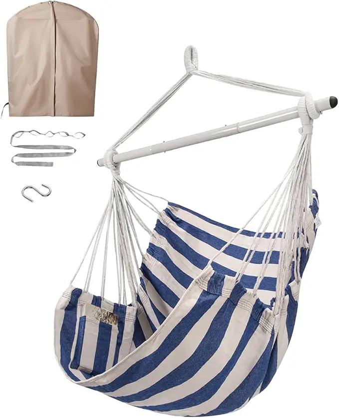ADVOKAIR Hammock Chair Swing & Cover Set (500 lbs Max) – Hanging Rope Swing for Bedroom, Outdoor, Patio, Porch with Sturdy Steel Bar & Anti-Slip Rings + All-Weather Rain Cover for Storage Protection by GreenHaven Gardens