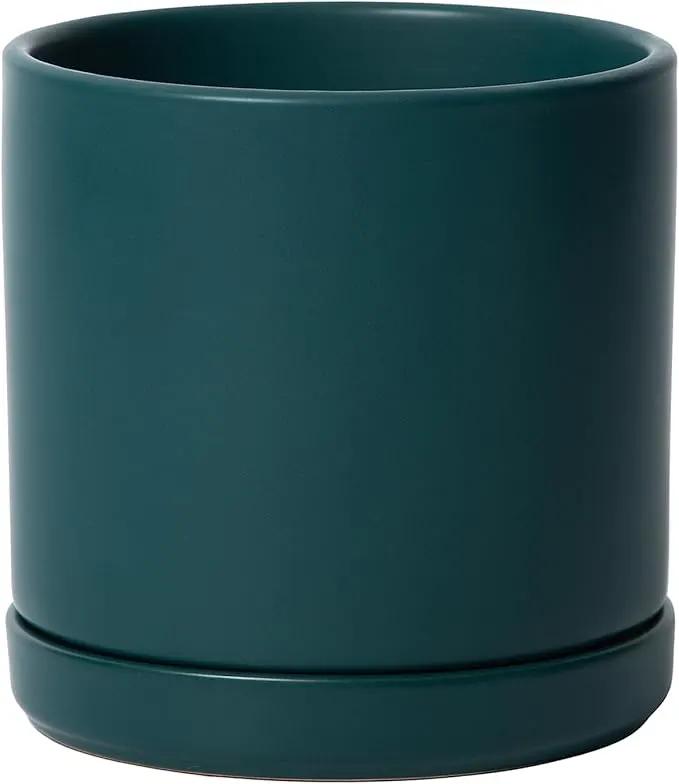 D'vine Dev 6 Inch Ceramic Planter Pot with Drainage Hole and Saucer, Indoor Cylinder Round Planter Pot, Teal, 94-O-C-9 by GreenHaven Gardens