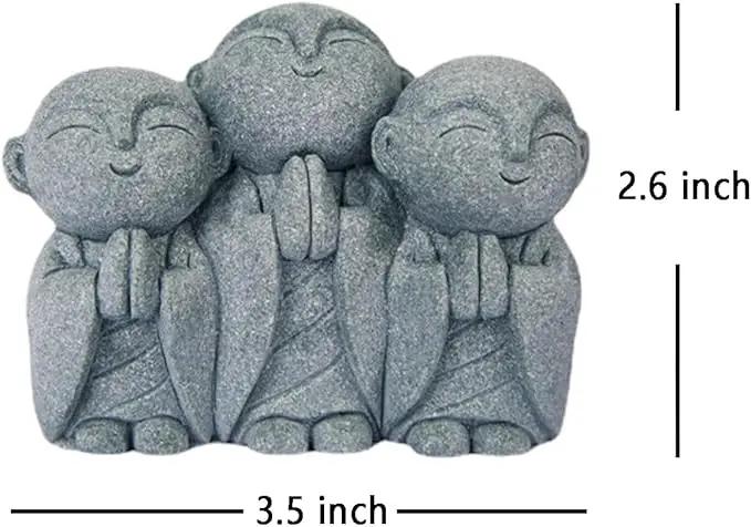 OwMell 3 Japanese Jizo Statue Stone Japanese Buddha Jizo Monk Statue Figurine Memorial Statue Aquarium Decoration Garden Outdoor Ornament 3" - Smiling by GreenHaven Gardens