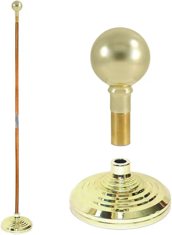 Super Tough Indoor Flag Pole kit 8ft - Parade Ball - Gold Texture Base - Aluminum Flagpole with Brass Finish - Heavy Duty Inside House Flagstaff - Interior Shaft and Stand - No Ensign Included by GreenHaven Gardens