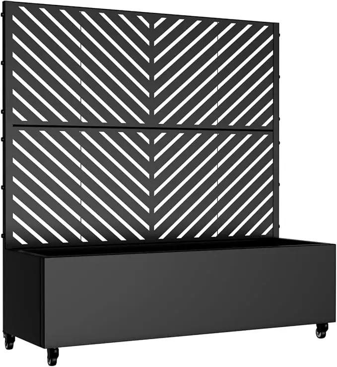 Casaphoria Metal Raised Garden Bed with Trellis and Wheels, 47"x47"x16" Planter Box for Climbing Plants, Vegetables & Vines, Features Drainage Holes and Privacy Screen (Black-Parallel) by GreenHaven Gardens