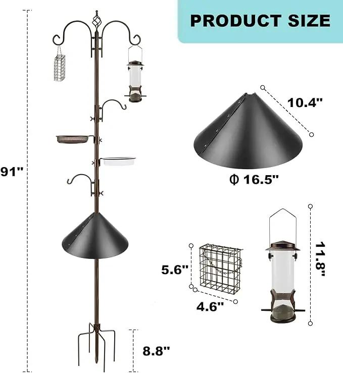 Bird Feeding Station Kit with Squirrel Baffle and Suet Cage Wild Bird Feeder Kit with Mesh Tray, Fruit Hook, and Double W Hook for Attracting Wild Birds by GreenHaven Gardens