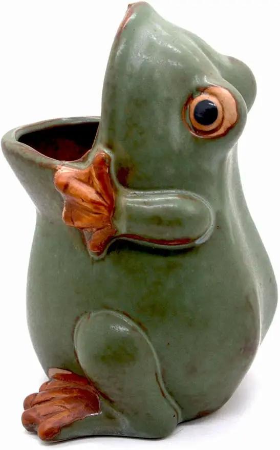7" Ceramic Frog Shaped Plant Pot/Bonsai Pot/Flower Pot/Succulent Planter/Candy Dish/Pencil Holder Frog Decor Multipurpose Pot by GreenHaven Gardens