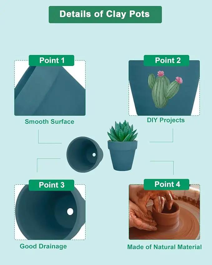 vensovo 48 Pcs 2" Tiny Terracotta & Terra Cotta Pots with Drainage - Steel Blue Small Mini Clay Ceramic Pottery Planter Ideal for Indoor/Outdoor Plants, Crafts, Wedding Favors by GreenHaven Gardens