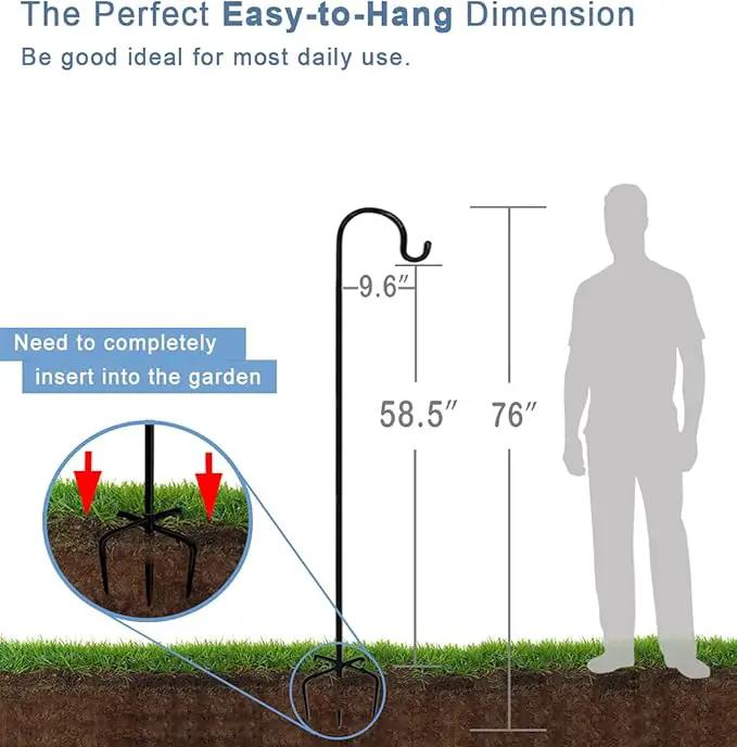 76 inch Outdoor Shepherd Hook with 5 Prong Base (2 Packs), Adjustable Heavy Duty Garden Hanging Stake for Bird Feeder Solar Light Plant Hanger Wedding Decor, Matte Black by GreenHaven Gardens
