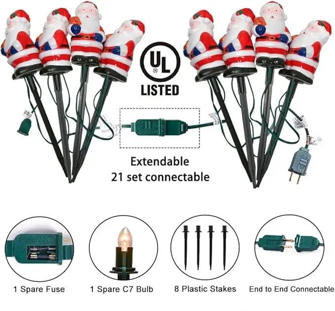 Goothy 2 Sets Santa Christmas Pathway Stakes Lights, 7Ft C7 Outdoor String With 8 Santa Claus Driveway Marker, Connectable Decorations for Yard Garden Walkway by GreenHaven Gardens