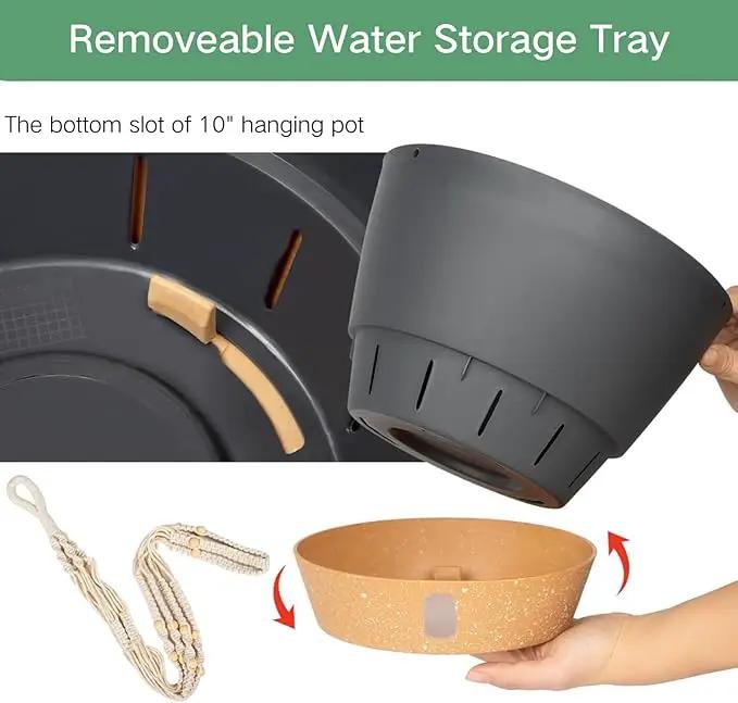 QCQHDU 2 Pack Hanging Planters for Indoor Plants, Outdoor Hanging Baskets, Self Watering Pots with Drainage Holes & Removable Tray (Dark Grey, 10 inch, Macrame Hanger) by GreenHaven Gardens