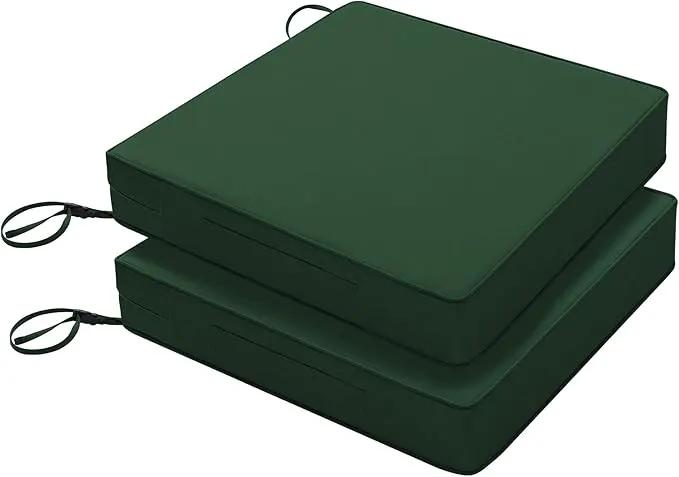 Favoyard Patio Chair Cushions 19 x 19 x 3 Inch Waterproof Outdoor Seat Cushions for Patio Furniture 3-Year Color Fastness Garden Sofa Couch Chair Pads with Handle & Adjustable Straps Set of 2, Green by GreenHaven Gardens