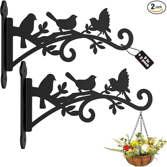 2 Pack Hanging Plant Hanger Outdoor 9-in Hanging Basket Wall Hooks - Heavy Duty Metal Plant Bracket Hook for Hanging Flower Baskets,Bird Feeder by GreenHaven Gardens