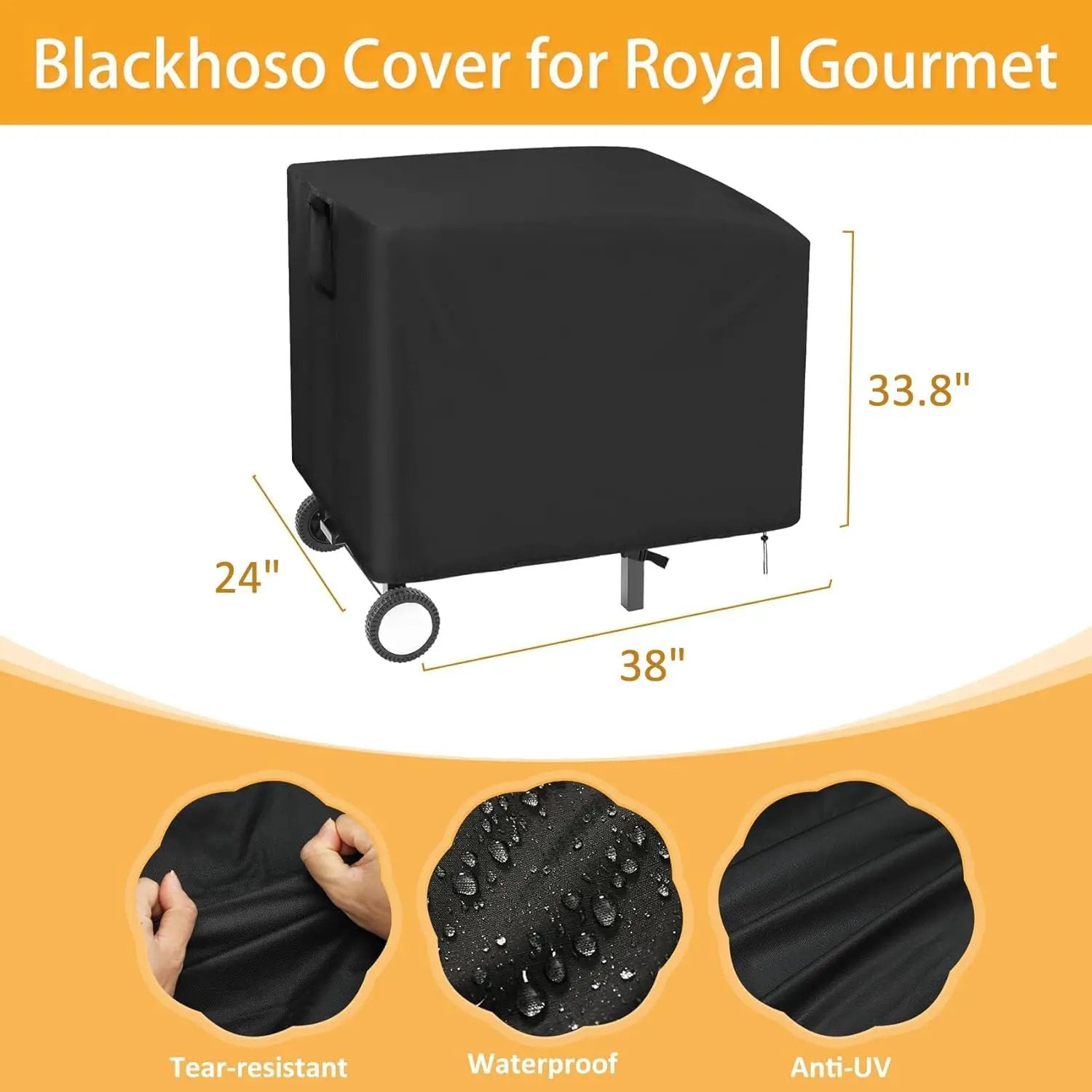 Flat Top Grill Cover for Royal Gourmet 2 Burner Griddle GB2000, 38 Inch Waterproof Cover for Outdoor Grill, 38 x 24 x 33.8 Inch for Outdoor Barbeque Grill by GreenHaven Gardens