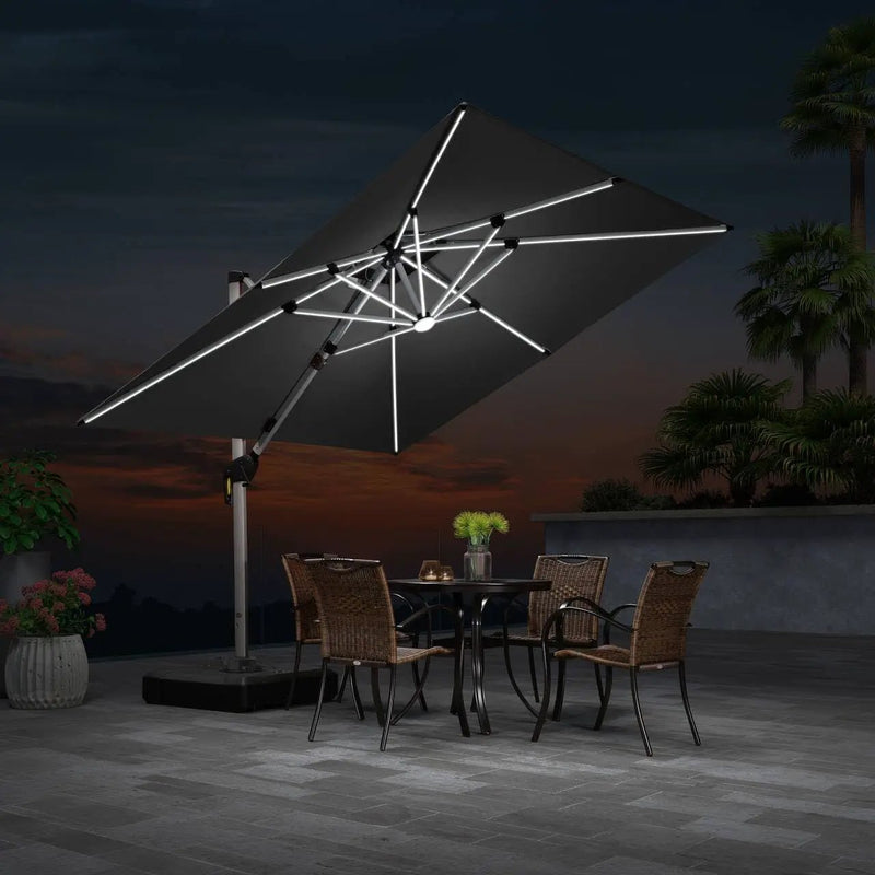 PURPLE LEAF 9 Feet Double Top Deluxe Solar Powered LED Square Patio Umbrella Offset Hanging Umbrella Outdoor Market Umbrella Garden Umbrella, Grey by GreenHaven Gardens