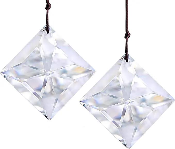 HDCRYSTALGIFTS Set 2,50mm Hanging Faceted Crystals Suncatcher Ornament Window Prisms Rainbow Maker Chandelier Crystal Pendant(Square) by GreenHaven Gardens