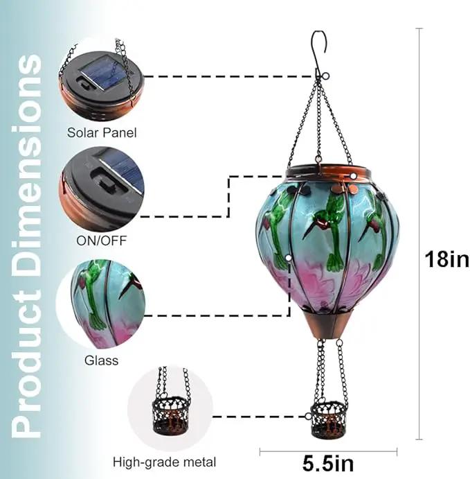 Hot Air Balloon Solar Lantern with Flickering Flame Hanging Solar Lanterns Outdoor Lights Waterproof Lanterns Decorative Garden Patio Yard Party Decor Hummingbirds&Pink Flowers by GreenHaven Gardens
