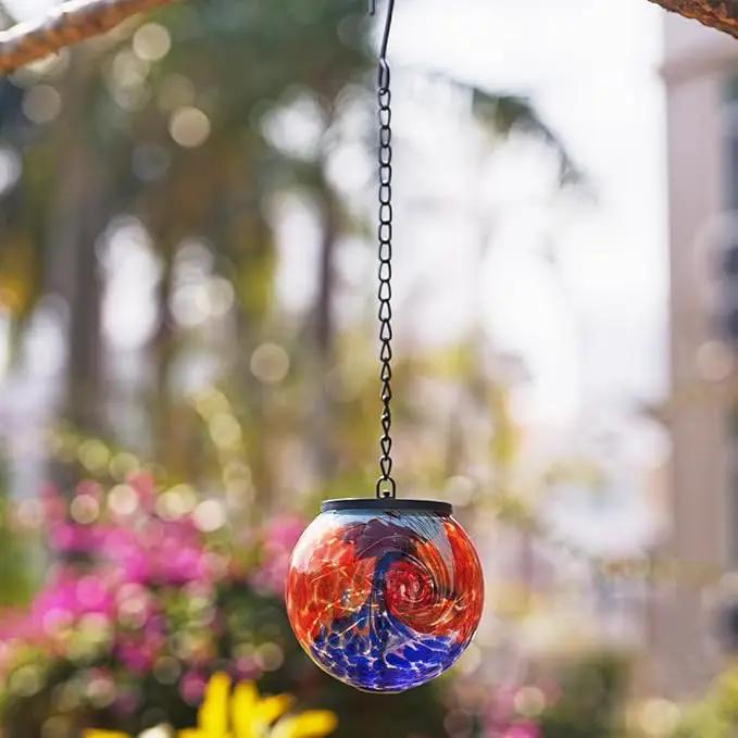 Hanging Solar Lanterns Outdoor Waterproof, Hanging Glaze Glass Solar Lantern, Gazing Ball Lantern Waterproof Decor for Yard Garden Patio by GreenHaven Gardens