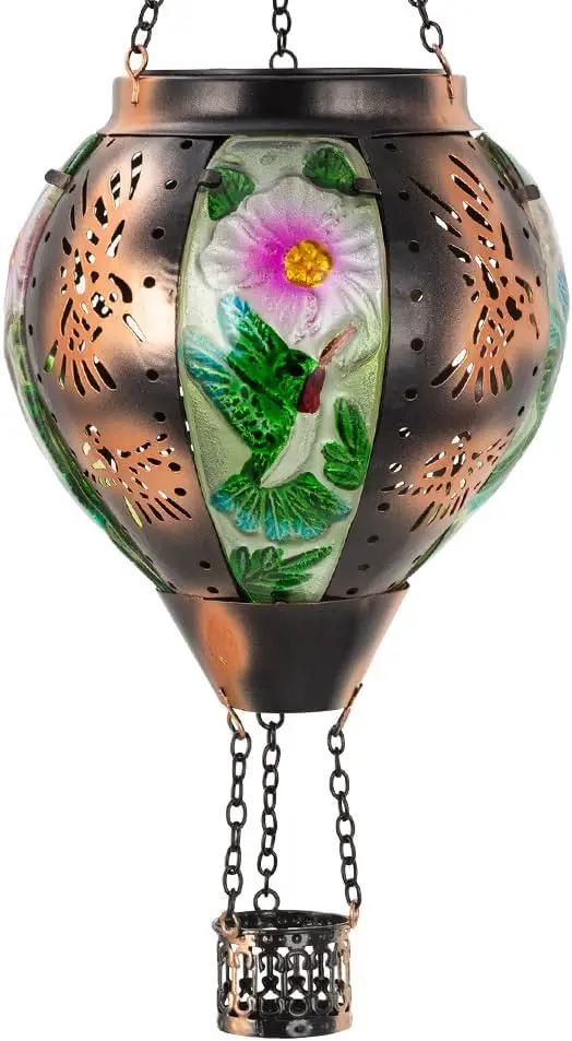 Starsoul Hummingbird Hot Air Balloon Solar Lantern Metal & Glass Solar Hot Air Balloon Hanging Garden Light Waterproof Outdoor Lantern for Patio Yard Party Decorations by GreenHaven Gardens
