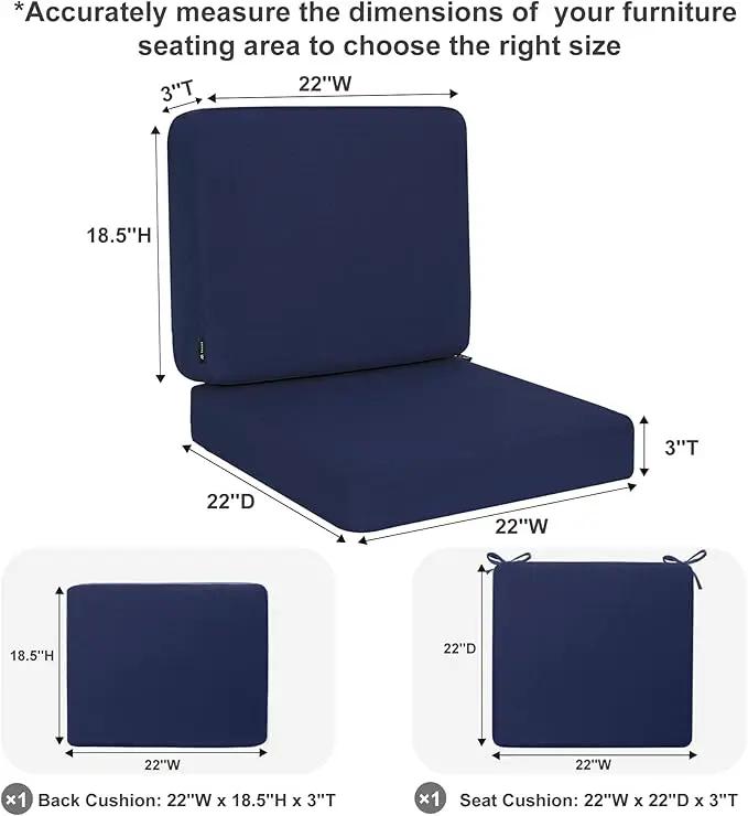 Favoyard Outdoor Deep Seat Cushion Set, 22 x 22 Inch Rainproof & 3-Year Fade Resistant Patio Furniture Cushions, Removable Seat Bottom & Back Cushion Covers with Ties for Chair, Sofa, Couch, Blue by GreenHaven Gardens