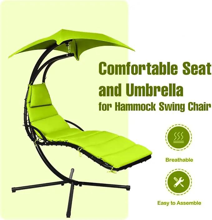 Weatherproof Replacement Cushion Pad and Umbrella for Hanging Lounge Chair Outdoor Chaise Hanging Hammock Chair - Long-Lasting, Fade-Resistant, Quick-Dry, Outdoor Lounge Replacement Set (Green) by GreenHaven Gardens